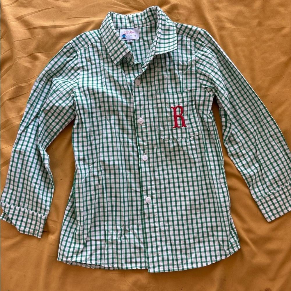 R monogrammed Boys Button Up